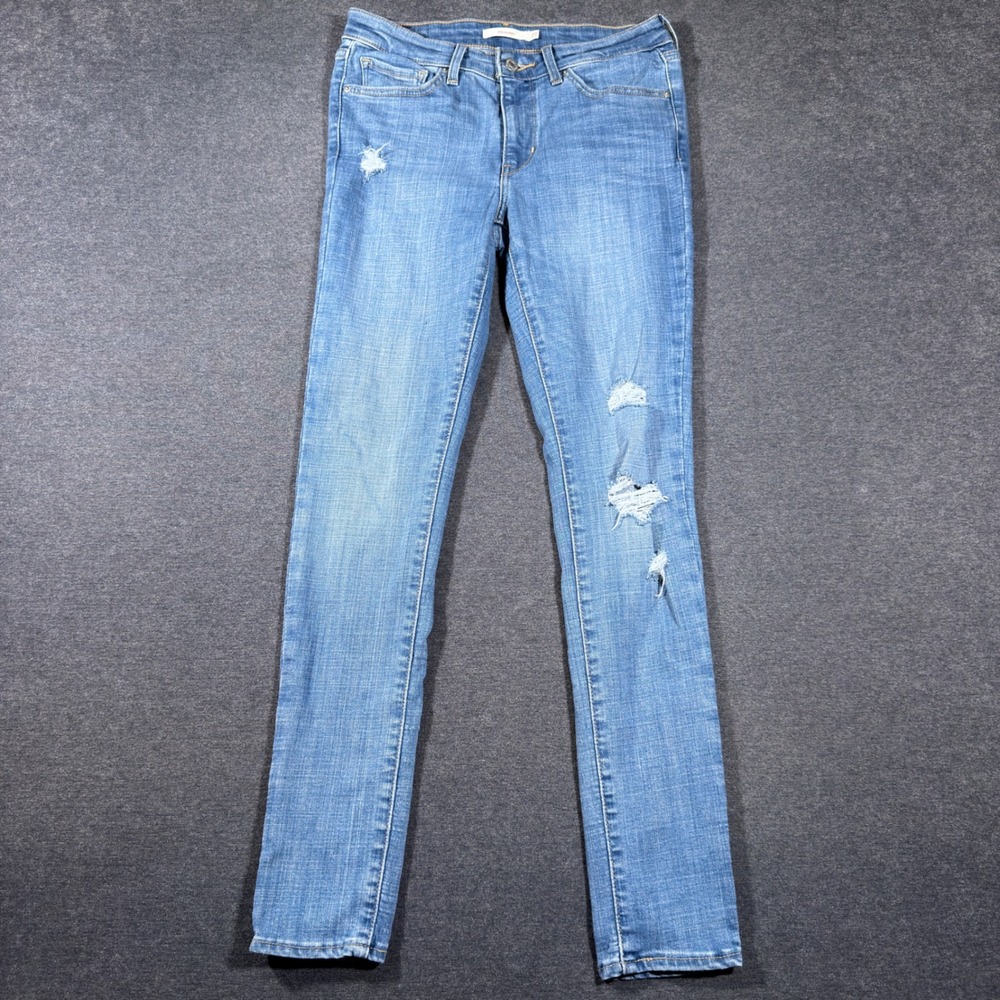 Levi's 711 Skinny Jeans Women 27 Blue Distressed Mid Rise Denim Stretch Pants
